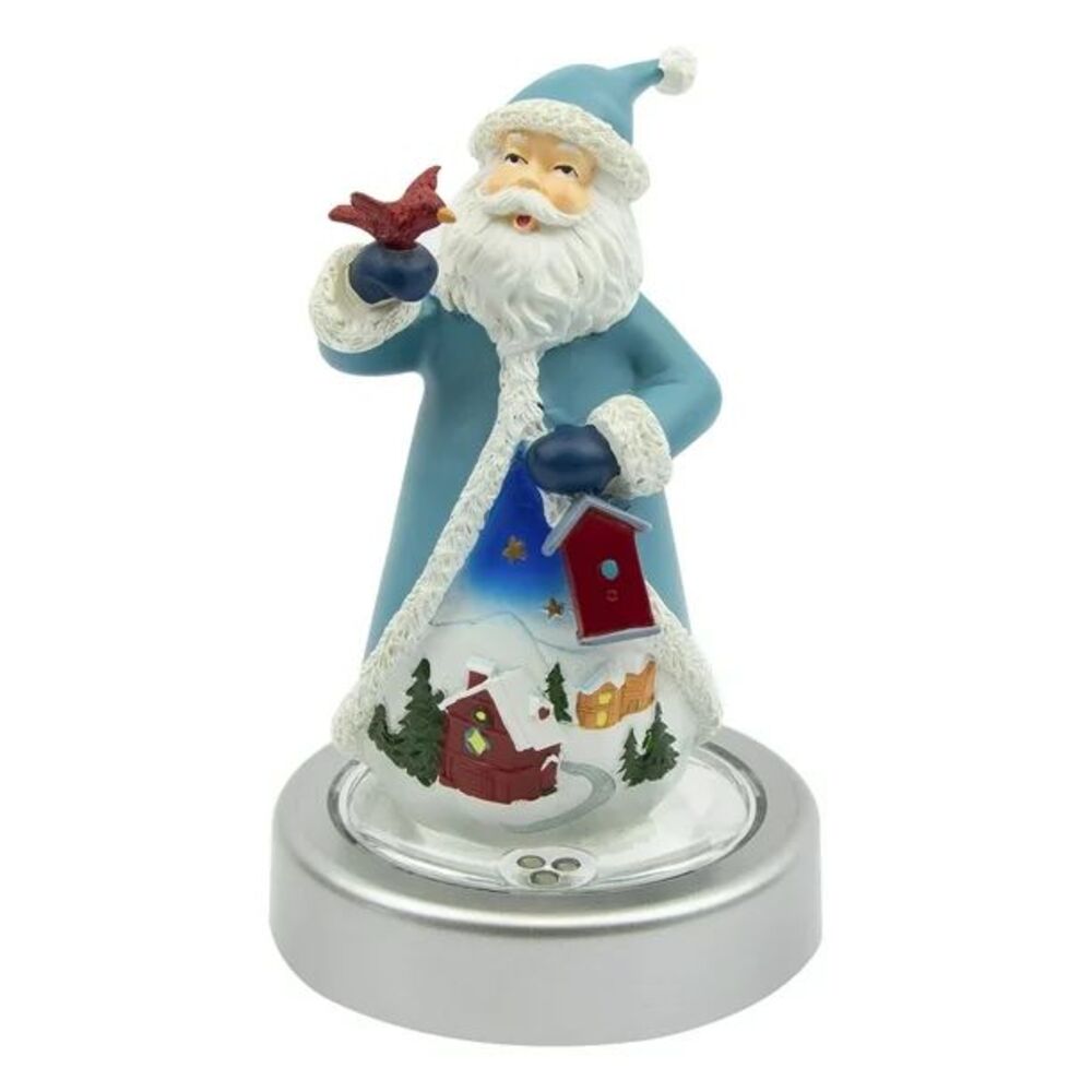 Santa with a Bird 5" Resin Figurine with Color Changing Illuminated Pedestal
